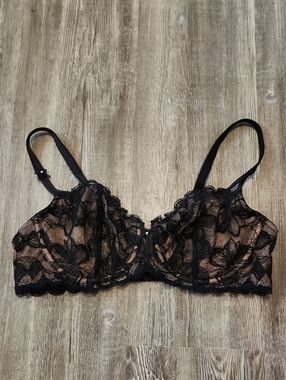 Victoria's Secret Black Lace Underwire Bra with Nude Lining
